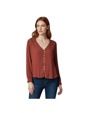 Free People Canyon Rose Metallic Lace Burgundy Blouse XS Boho Peasant Top